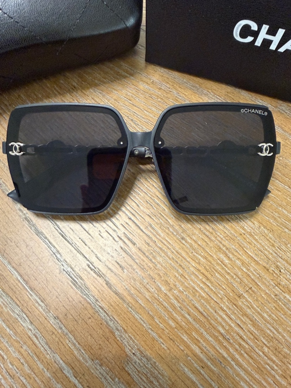 Chanel Women's Black and Silver Square Sunglasses - Picture 3 of 8